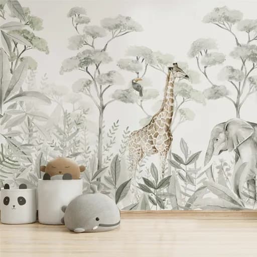 Papel Mural Jirafa Sabana En Gris